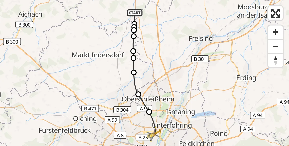 Flugroute Rettungshubschrauber Reichertshausen - München, 07 Juli 2026, 15:47