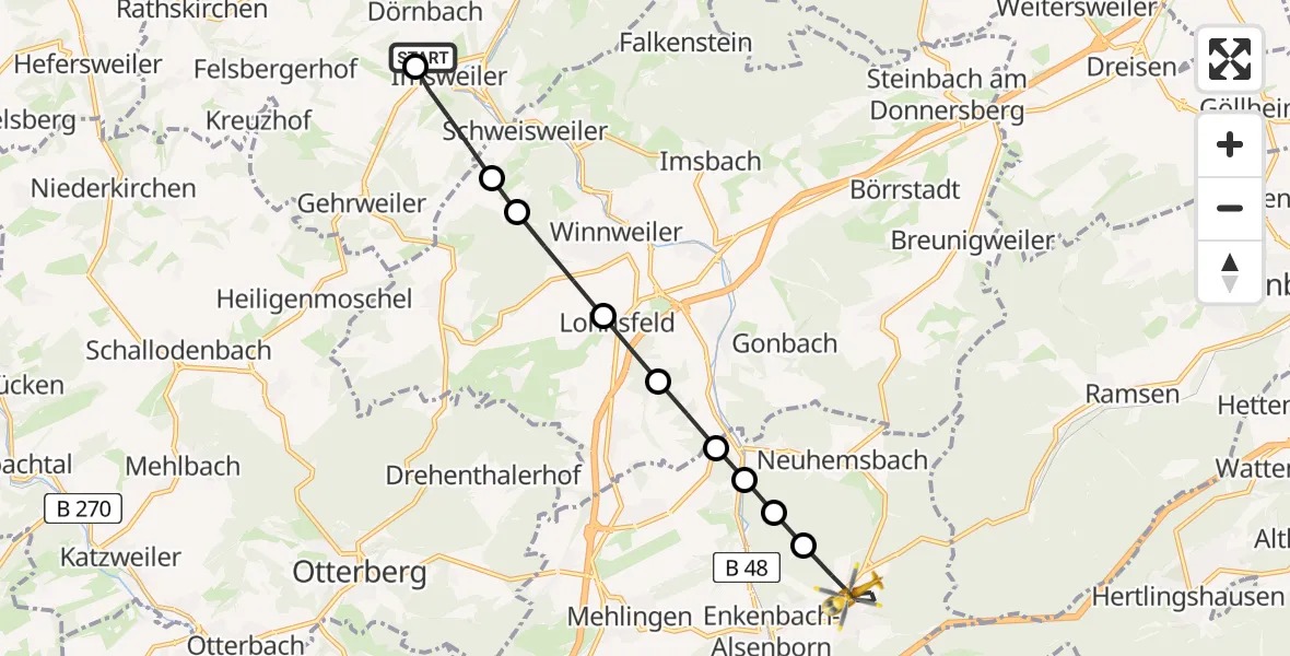 Flugroute Rettungshubschrauber Imsweiler UL - Enkenbach-Alsenborn, 07 Juli 2026, 16:10