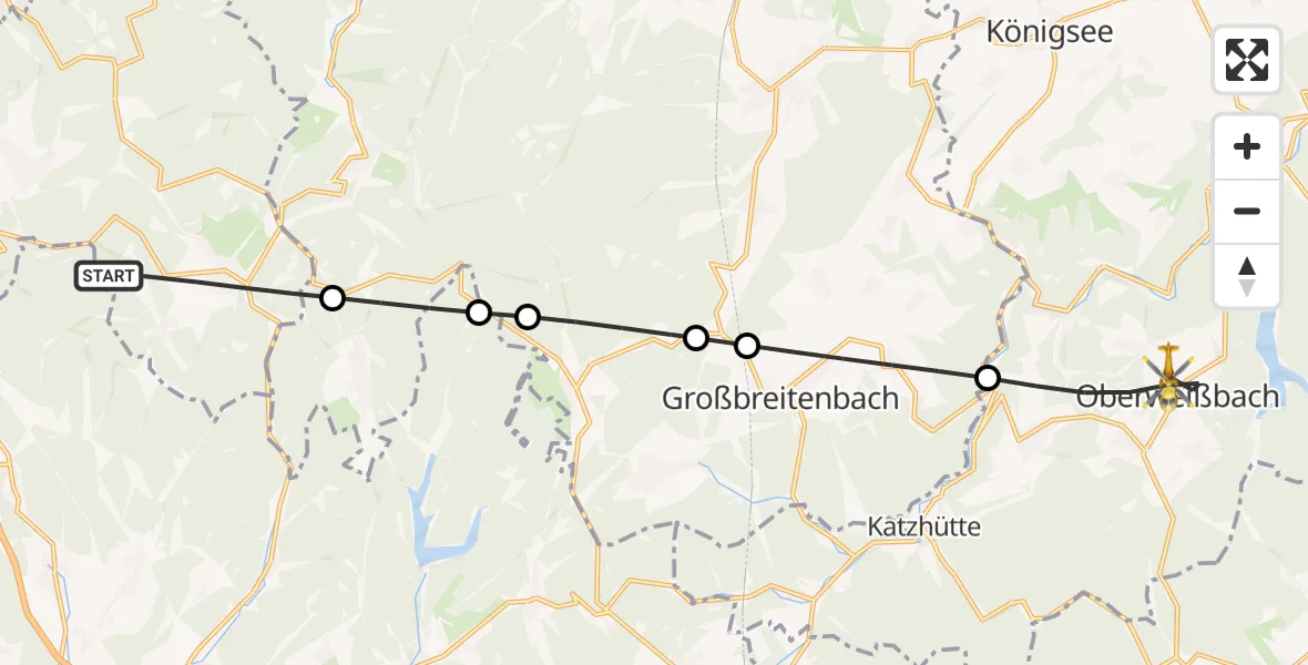 Flugroute Rettungshubschrauber Suhl - Schwarzatal, 07 Juli 2026, 16:25