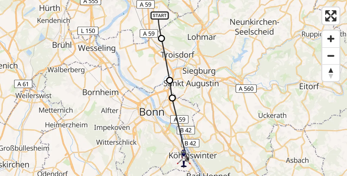 Flugroute Polizeihubschrauber Köln Bonn Flughafen - Bonn, 07 Juli 2026, 16:58
