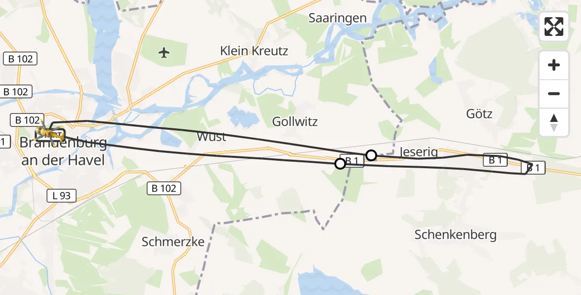 Flugroute Rettungshubschrauber Brandenburg an der Havel - Brandenburg an der Havel, 07 Juli 2026, 17:25