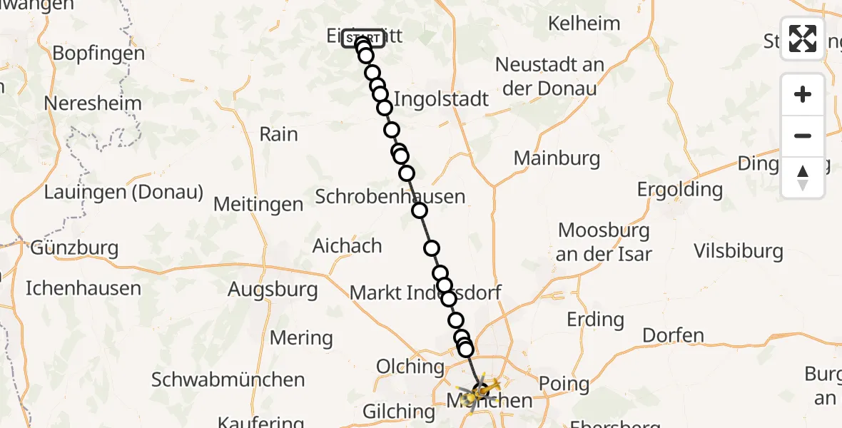 Flugroute Rettungshubschrauber Eichstätt - Deutsches Herzzentrum München, 07 Juli 2026, 17:29