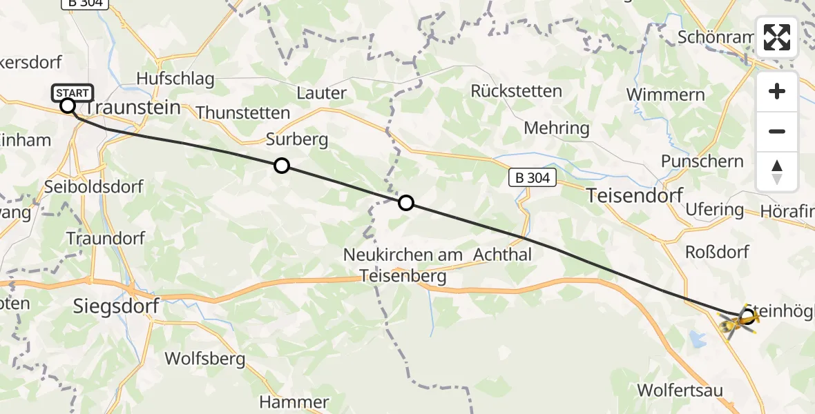 Flugroute Rettungshubschrauber Traunstein Hospital - Anger, 07 Juli 2026, 17:29