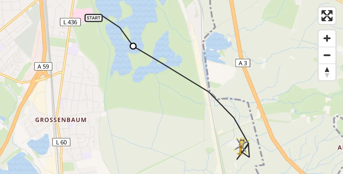 Flugroute Rettungshubschrauber Duisburg Air Rescue Hubschrauberlandeplatz (Christoph 9) - Duisburg, 07 Juli 2026, 17:32