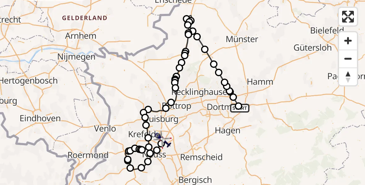 Flugroute Polizeihubschrauber Dortmund Flughafen - Düsseldorf Flughafen, 07 Juli 2026, 17:34