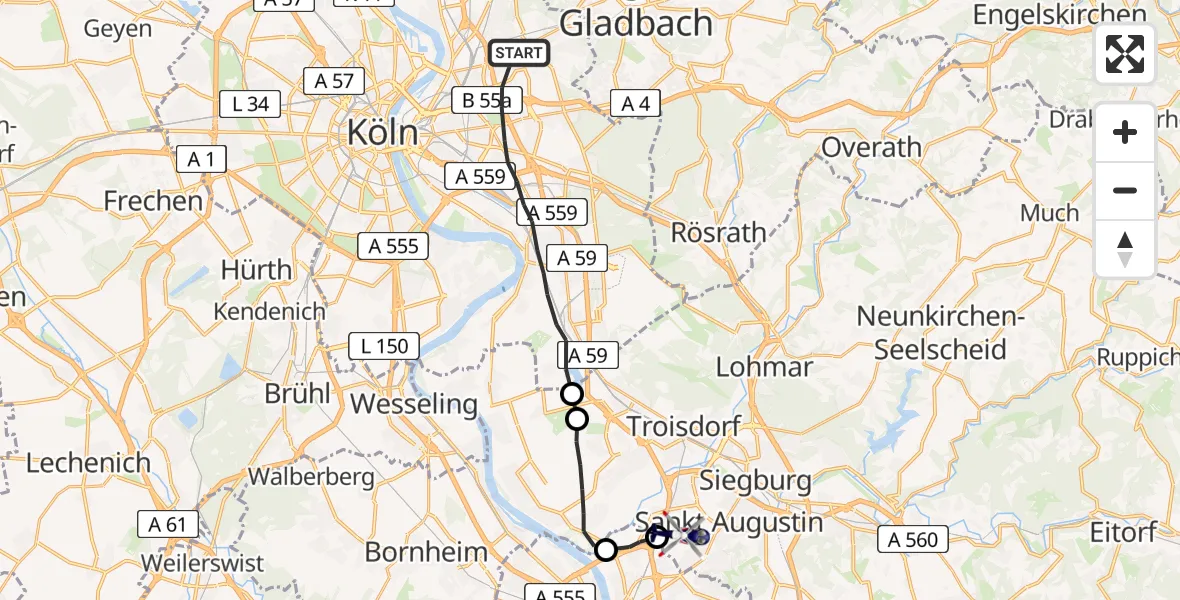 Flugroute Polizeihubschrauber Köln - Sankt Augustin, 07 Juli 2026, 17:47