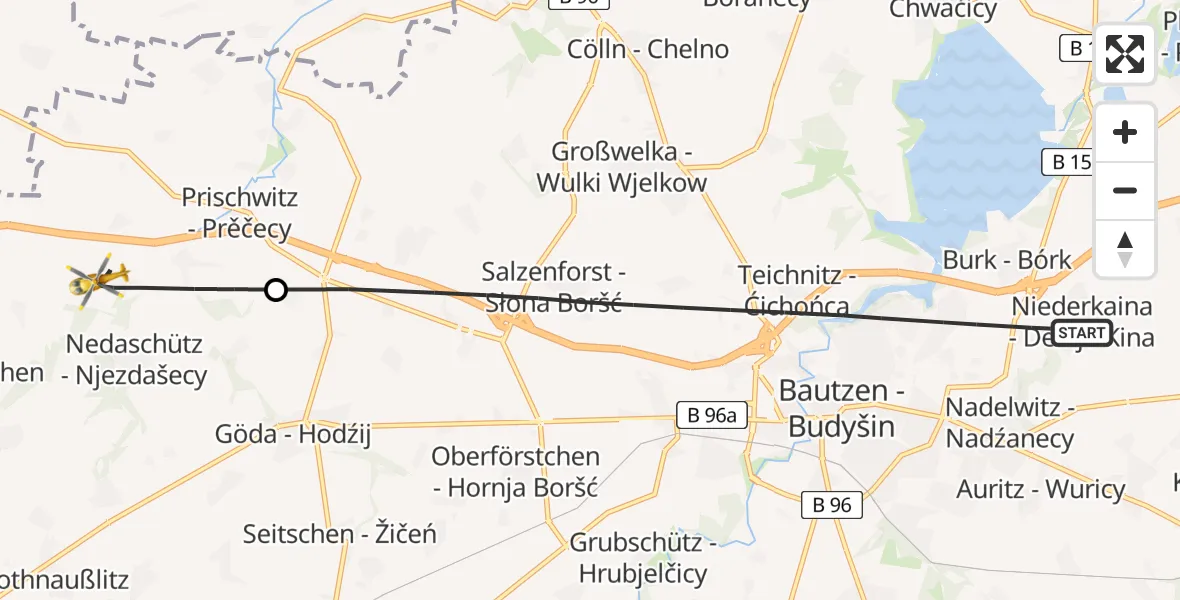 Flugroute Rettungshubschrauber Bautzen - Göda, 07 Juli 2026, 17:49