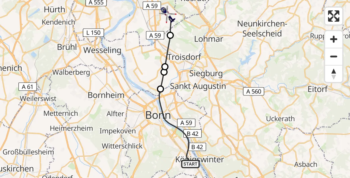 Flugroute Polizeihubschrauber Bonn - Köln Bonn Flughafen, 07 Juli 2026, 17:56