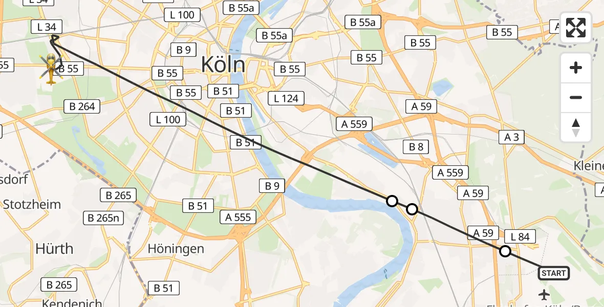 Flugroute Ambulanzhubschrauber Köln Bonn Flughafen - Köln, 07 Juli 2026, 18:02