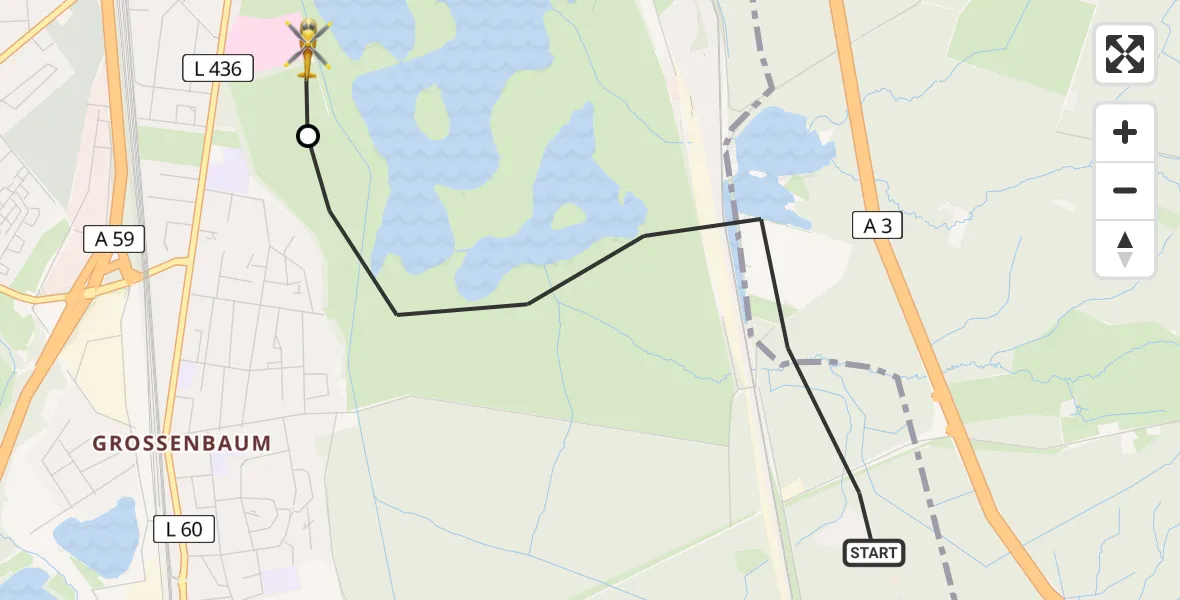 Flugroute Rettungshubschrauber Duisburg - Duisburg Air Rescue Hubschrauberlandeplatz (Christoph 9), 07 Juli 2026, 18:05