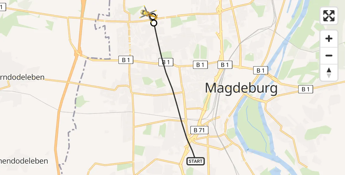 Flugroute Rettungshubschrauber Magdeburg - Magdeburg Hospital, 07 Juli 2026, 18:24
