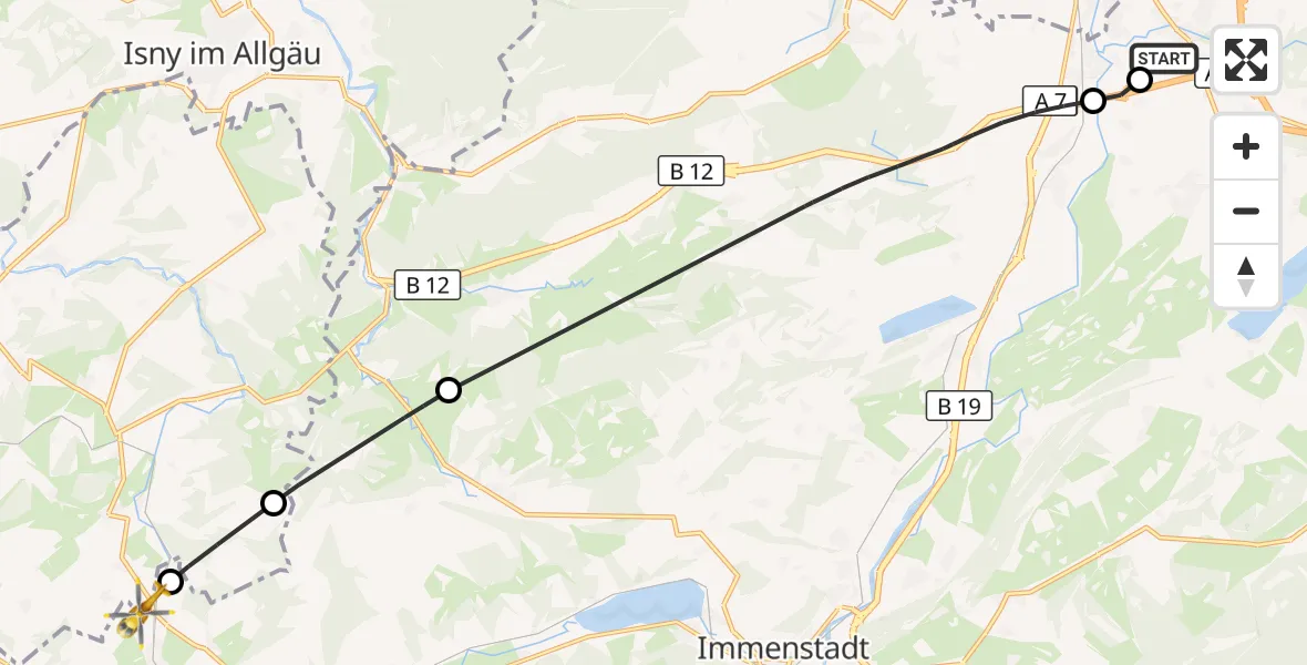 Flugroute Rettungshubschrauber Kempten-Durach Flugplatz - Oberstaufen, 07 Juli 2026, 18:28