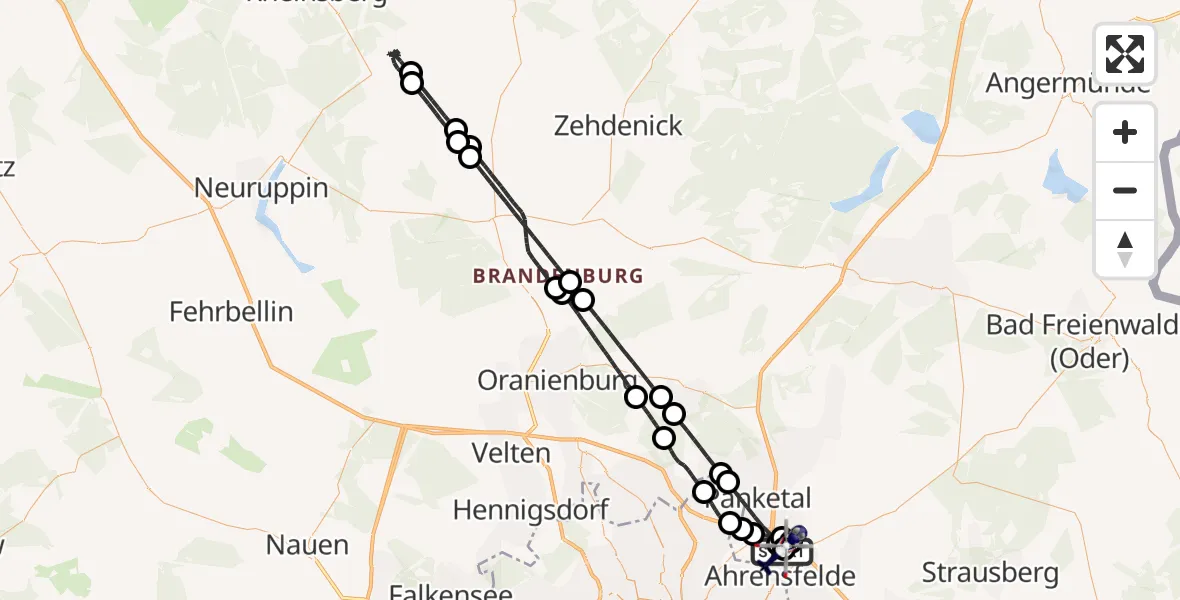 Flugroute Polizeihubschrauber Ahrensfelde Hubschrauberlandeplatz - Ahrensfelde Hubschrauberlandeplatz, 07 Juli 2026, 18:49