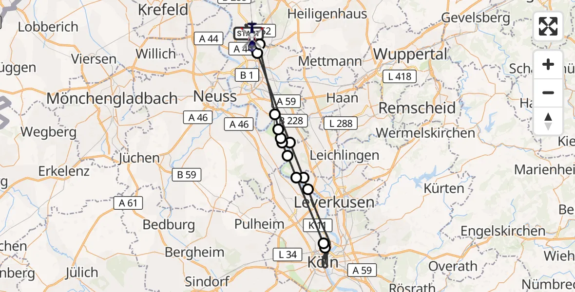 Flugroute Polizeihubschrauber Düsseldorf Flughafen - Düsseldorf Flughafen, 07 Juli 2026, 19:01