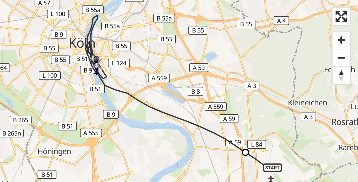 Flugroute Polizeihubschrauber Köln Bonn Flughafen - Köln, 07 Juli 2026, 19:07
