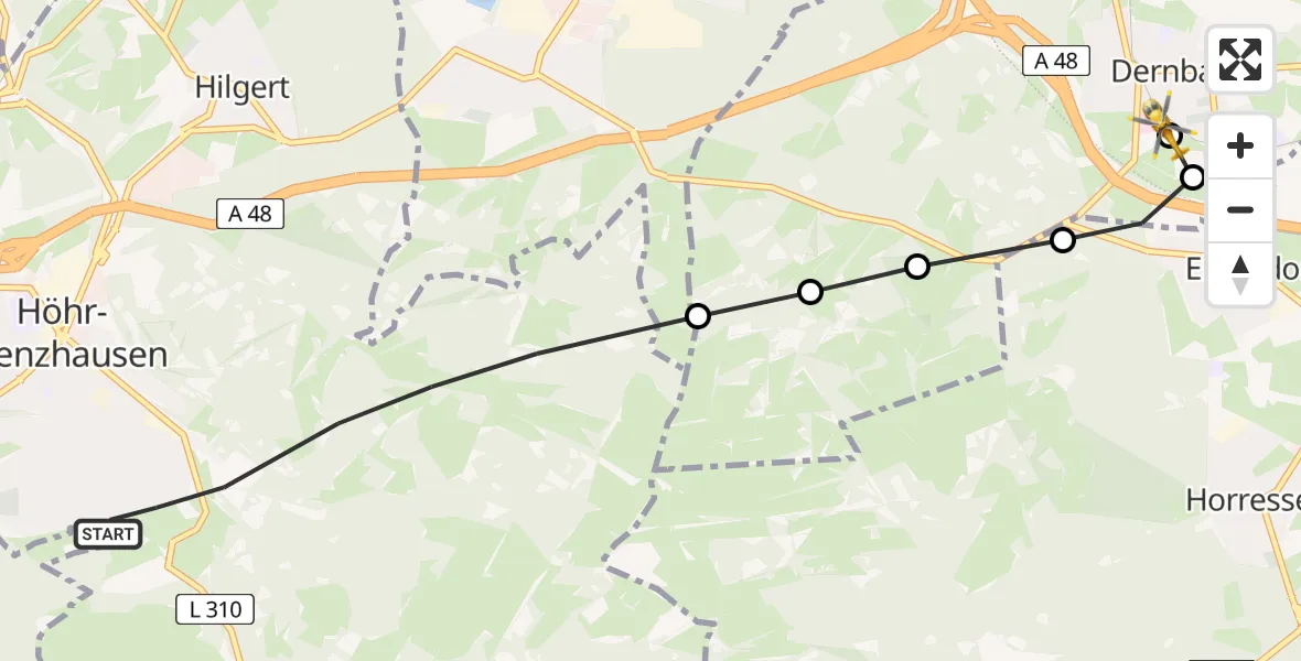 Flugroute Rettungshubschrauber Höhr-Grenzhausen - Dernbach Sacred Heart Hospital, 07 Juli 2026, 19:21