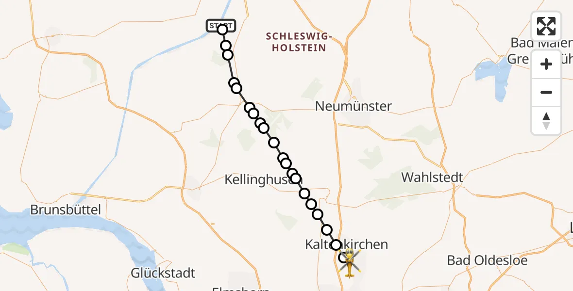 Flugroute Ambulanzhubschrauber Hörsten - Henstedt-Ulzburg, 07 Juli 2026, 21:55