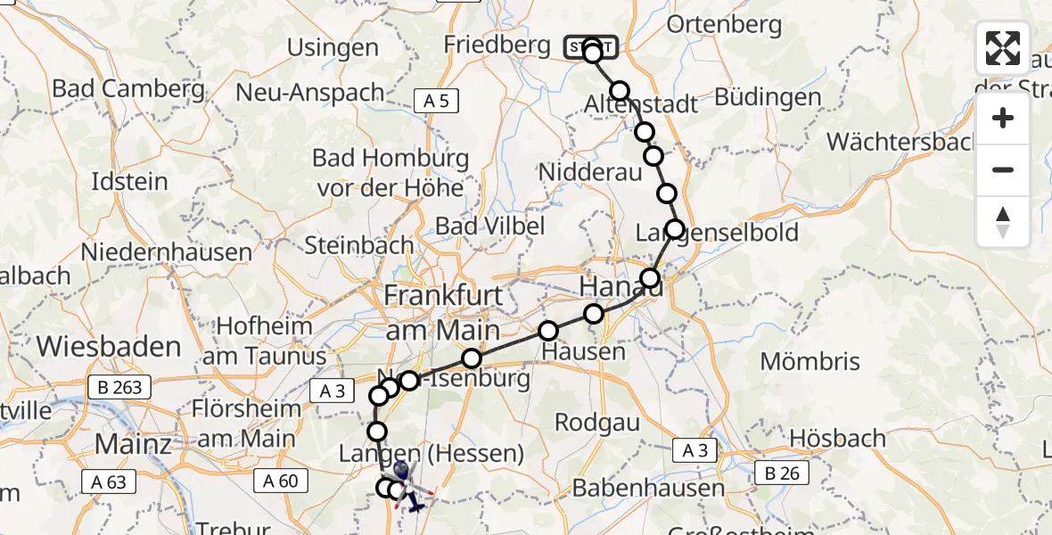 Flugroute Polizeihubschrauber Flugplatz Reichelsheim - Flughafen Frankfurt-Egelsbach, 07 Juli 2026, 21:59