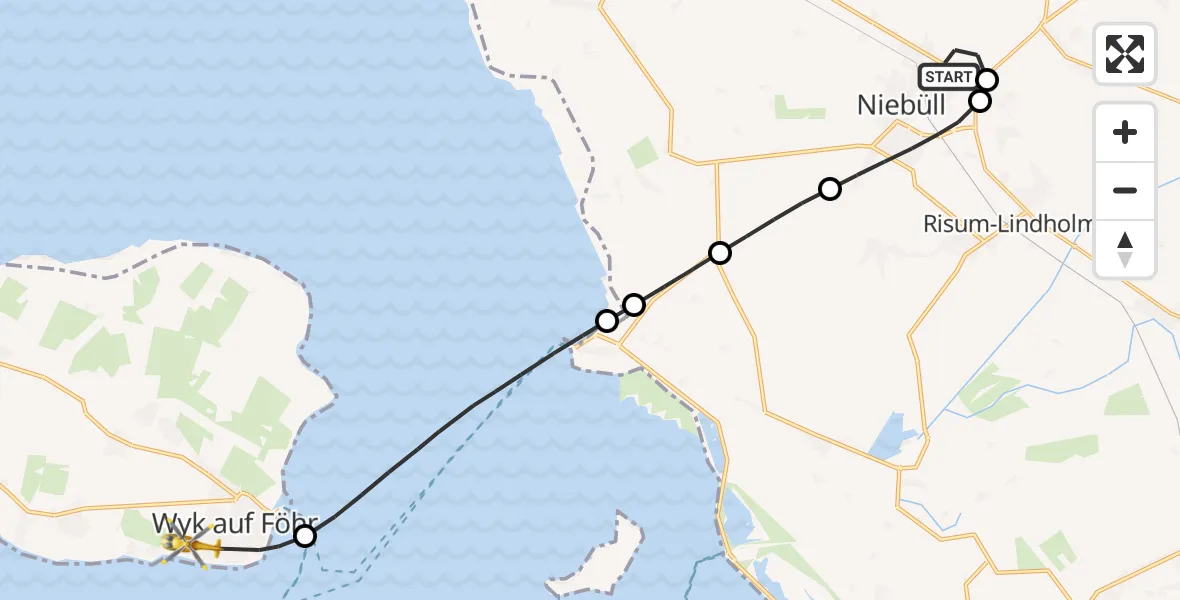 Flugroute Rettungshubschrauber Niebüll - Wyk auf Föhr, 08 Juli 2026, 01:25