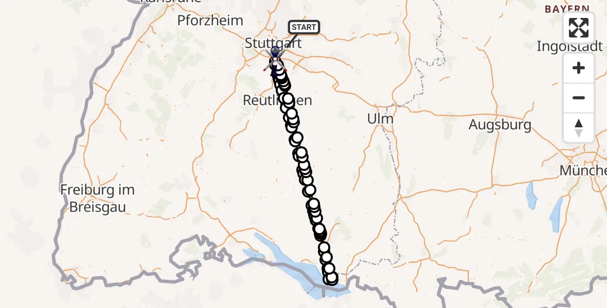 Flugroute Polizeihubschrauber Winnenden - Flughafen Stuttgart, 08 Juli 2026, 02:29