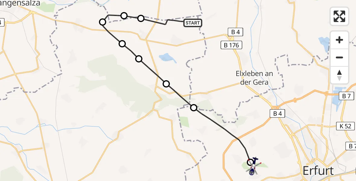 Flugroute Polizeihubschrauber Dachwig - Erfurt-Weimar Flughafen, 08 Juli 2026, 03:00