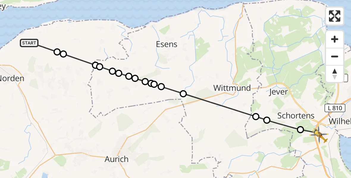 Flugroute Rettungshubschrauber Hagermarsch - Sande, 08 Juli 2026, 03:14