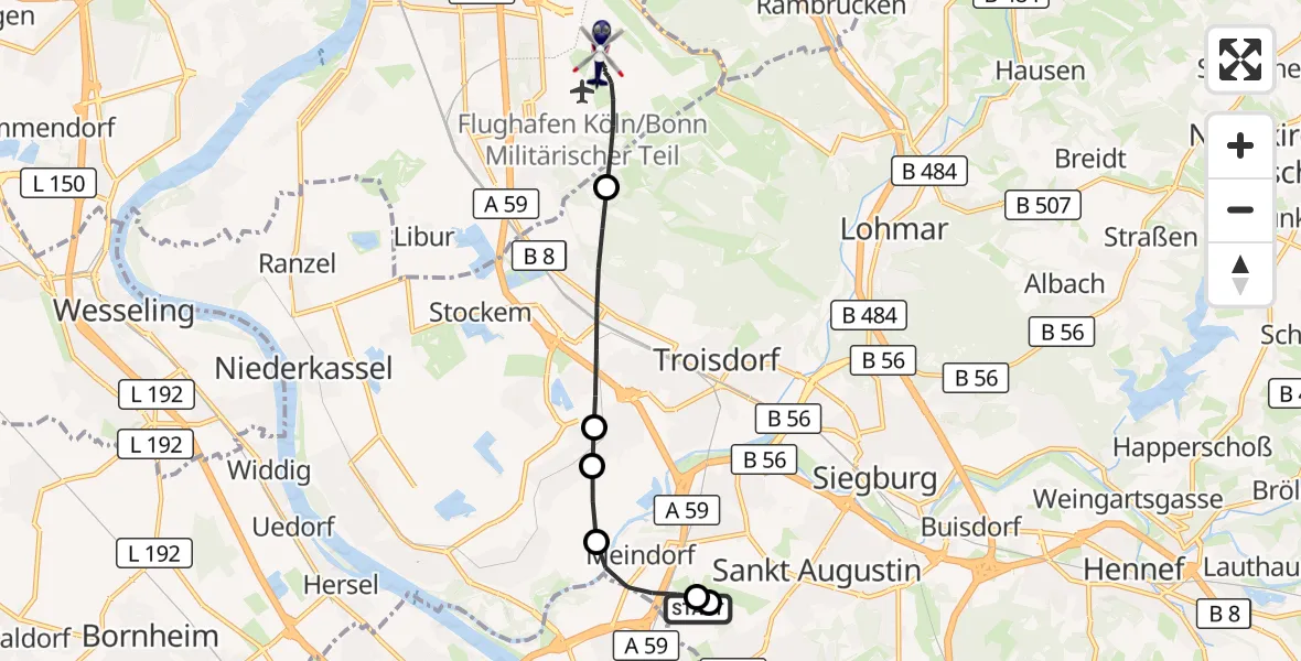 Flugroute Polizeihubschrauber Sankt Augustin - Köln Bonn Flughafen, 08 Juli 2026, 04:40