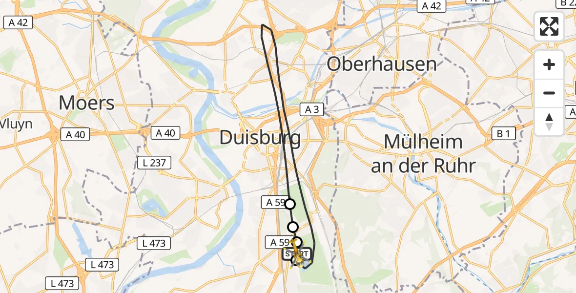 Flugroute Rettungshubschrauber Duisburg Air Rescue Hubschrauberlandeplatz (Christoph 9) - Duisburg Air Rescue Hubschrauberlandeplatz (Christoph 9), 08 Juli 2026, 05:35