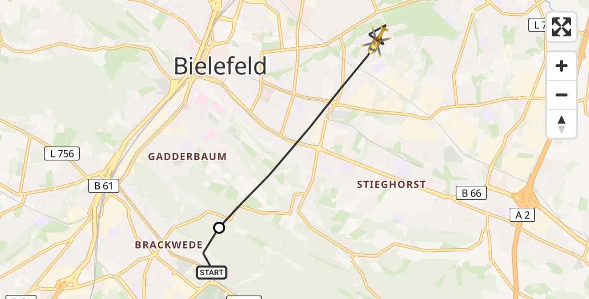 Flugroute Rettungshubschrauber Luftrettungszentrum Bielefeld - Bielefeld, 08 Juli 2026, 05:59