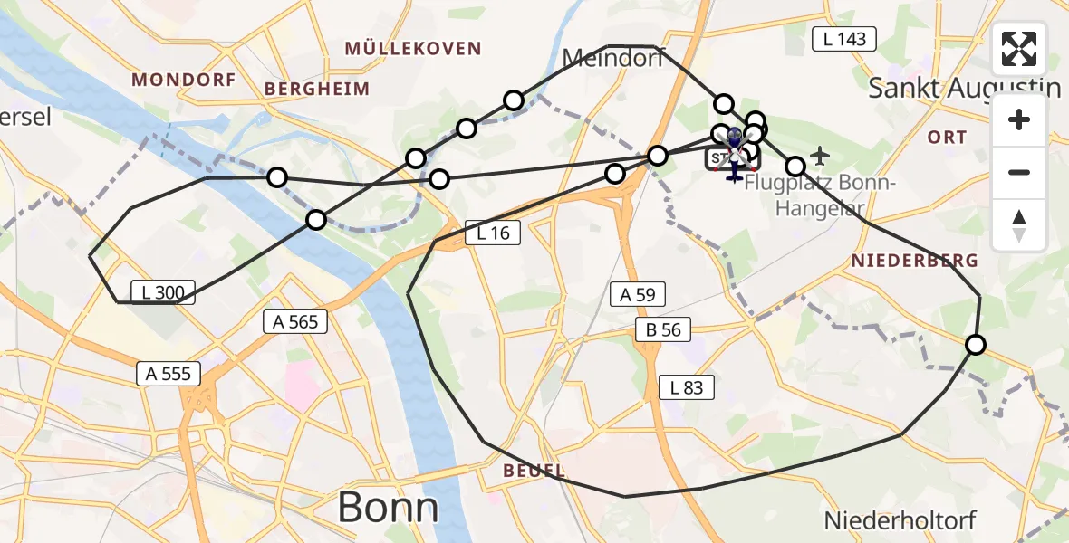 Flugroute Polizeihubschrauber Sankt Augustin - Sankt Augustin, 08 Juli 2026, 06:06
