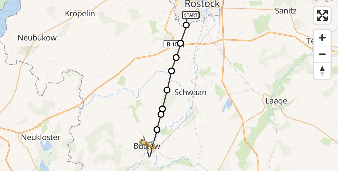 Flugroute Rettungshubschrauber Rostock - Bützow, 08 Juli 2026, 06:08
