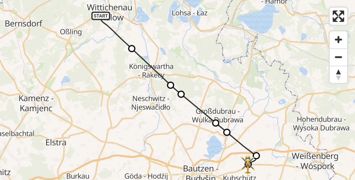 Flugroute Rettungshubschrauber Wittichenau - Bautzen Flugplatz, 08 Juli 2026, 06:19