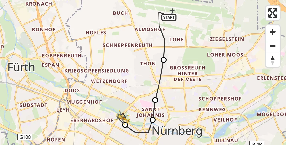 Flugroute Ambulanzhubschrauber Flughafen Nuremberg - Nürnberg, 08 Juli 2026, 06:22