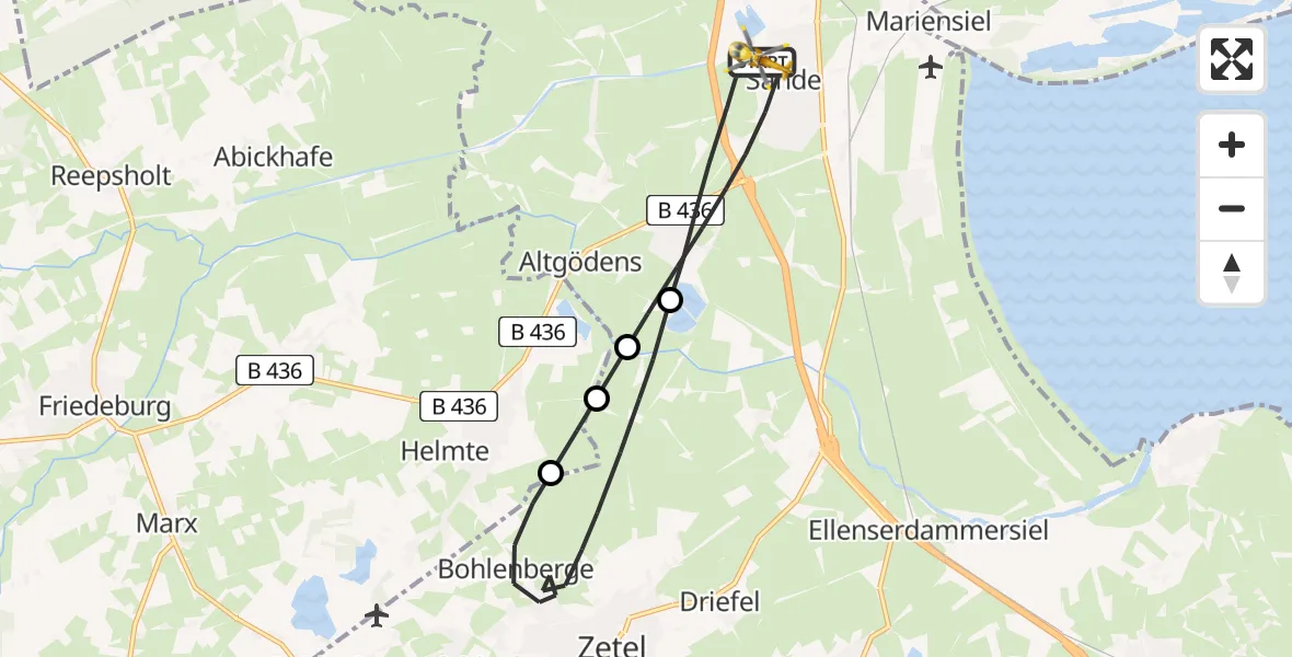 Flugroute Rettungshubschrauber Sande - Sande, 08 Juli 2026, 06:25