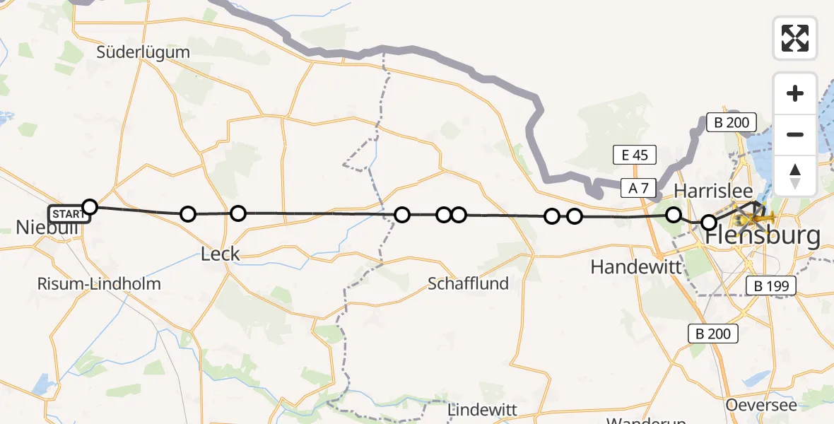 Flugroute Rettungshubschrauber Niebüll - Flensburg, 08 Juli 2026, 06:32