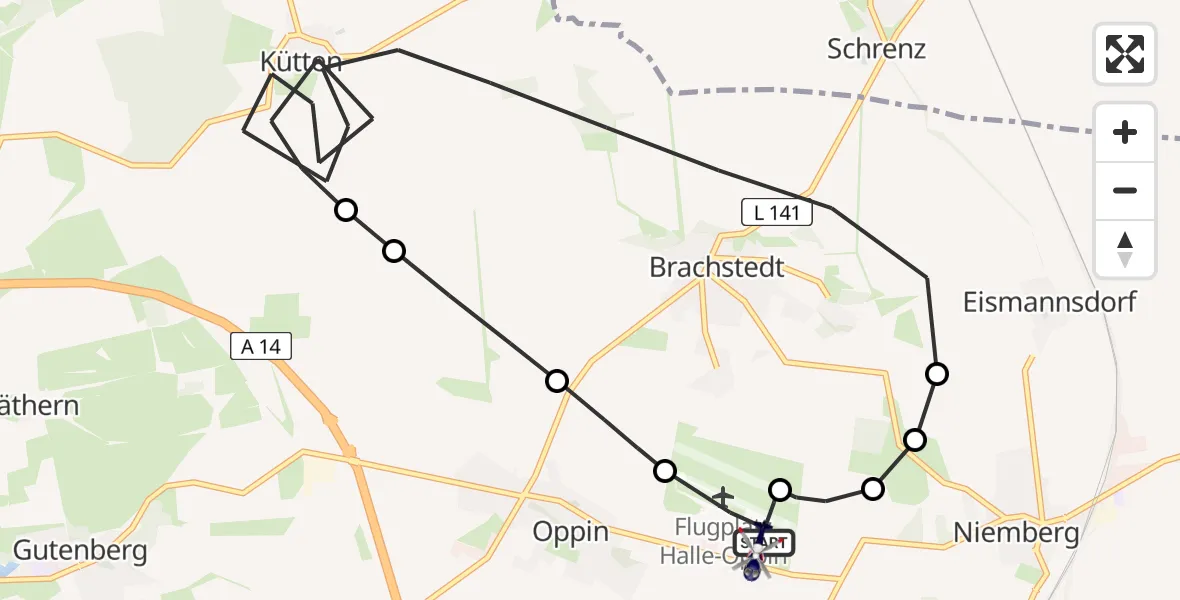 Flugroute Polizeihubschrauber Halle-Oppin Flugplatz - Halle-Oppin Flugplatz, 08 Juli 2026, 06:37