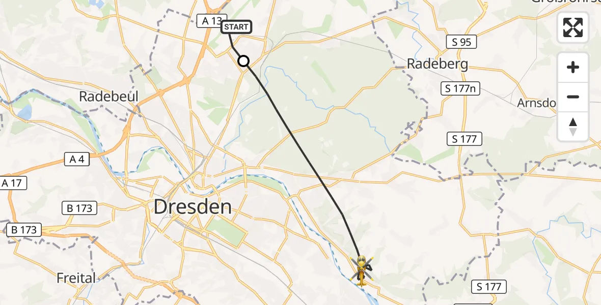 Flugroute Rettungshubschrauber Dresden Flughafen - Dresden, 08 Juli 2026, 06:39