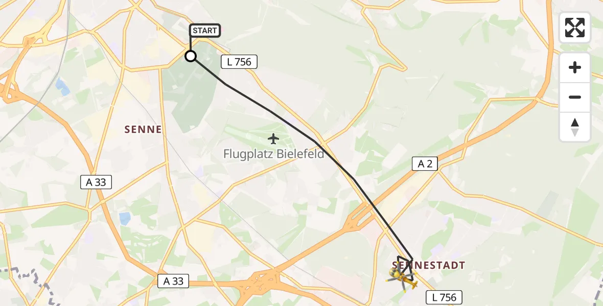 Flugroute Rettungshubschrauber Luftrettungszentrum Bielefeld - Bielefeld, 08 Juli 2026, 06:53