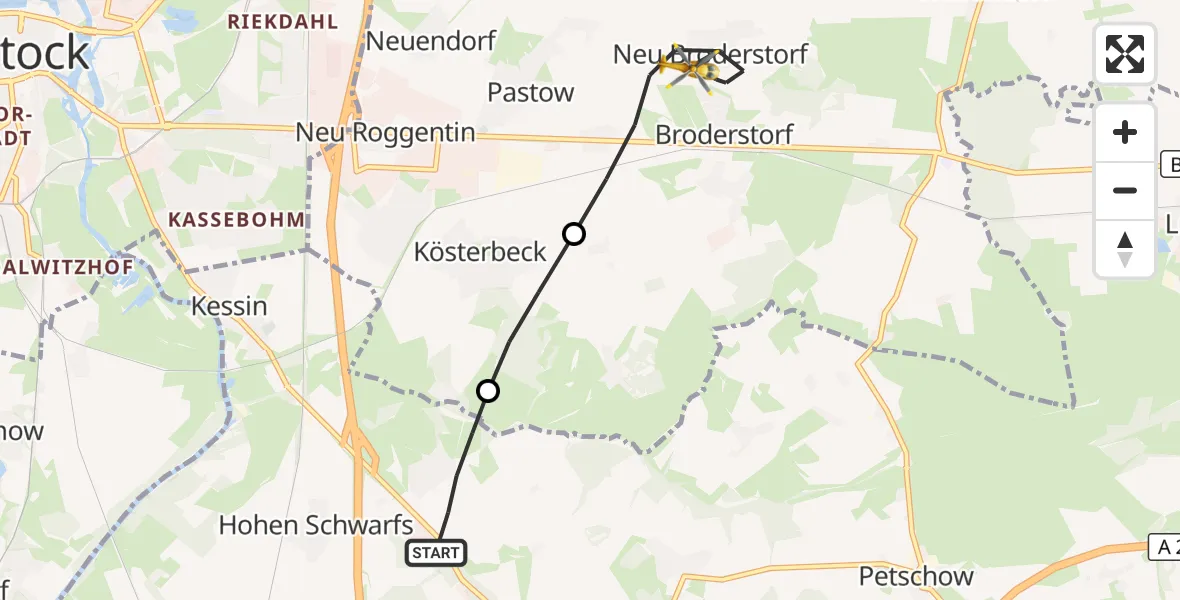 Flugroute Ambulanzhubschrauber Dummerstorf - Broderstorf, 08 Juli 2026, 06:54