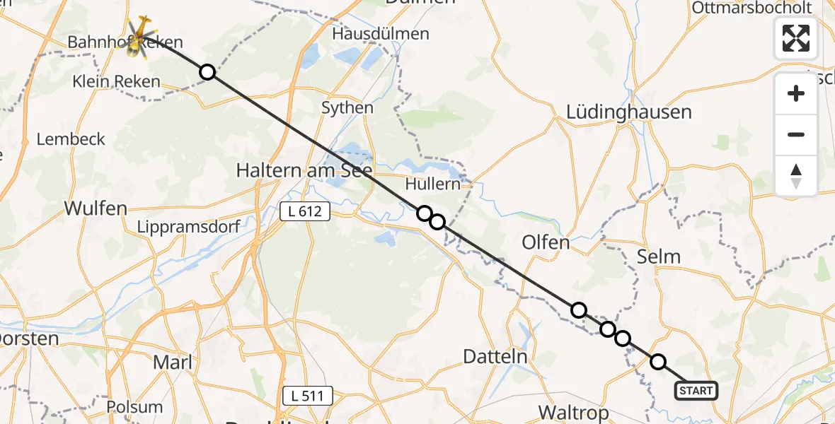 Flugroute Rettungshubschrauber Lünen - Reken, 08 Juli 2026, 07:01