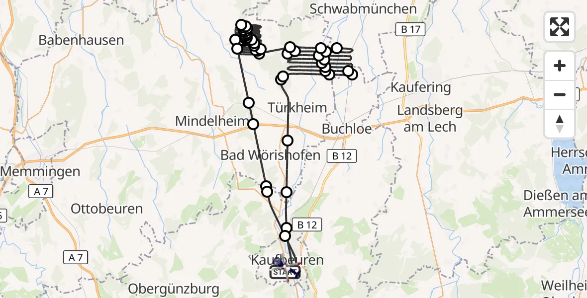 Flugroute Polizeihubschrauber Kaufbeuren - Kaufbeuren, 08 Juli 2026, 07:14