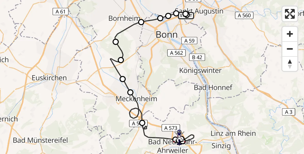 Flugroute Polizeihubschrauber Sankt Augustin - Bad Neuenahr-Ahrweiler Flugplatz, 08 Juli 2026, 07:26