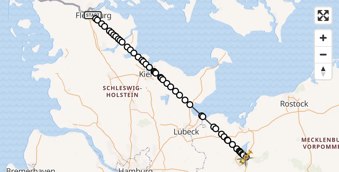 Flugroute Rettungshubschrauber Flensburg - Leezen, 08 Juli 2026, 07:26