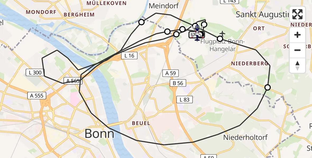 Flugroute Polizeihubschrauber Sankt Augustin - Sankt Augustin, 08 Juli 2026, 07:27