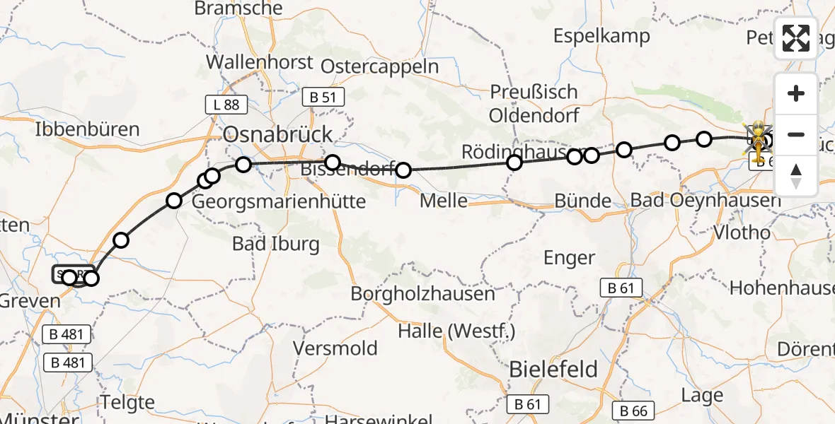 Flugroute Ambulanzhubschrauber Christoph  Westfalen-ADAC - Minden, 08 Juli 2026, 07:28