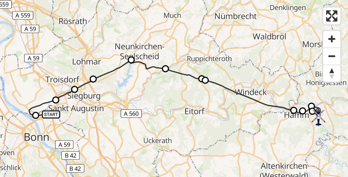 Flugroute Polizeihubschrauber Bonn - Wissen, 08 Juli 2026, 07:31