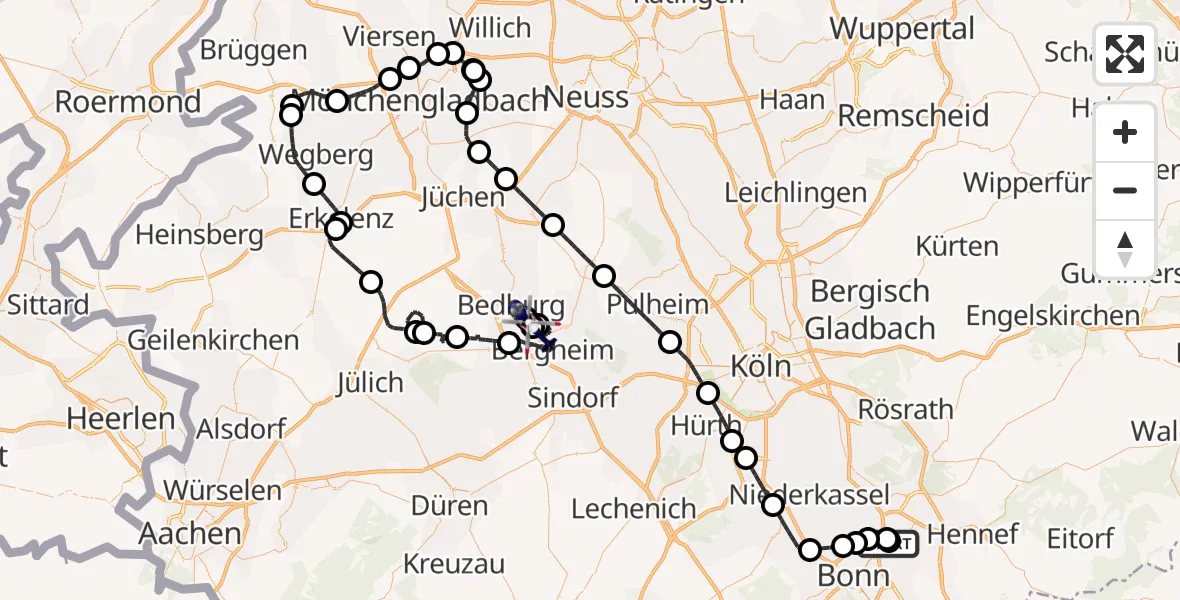 Flugroute Polizeihubschrauber Sankt Augustin - Bergheim Flugplatz, 08 Juli 2026, 07:32