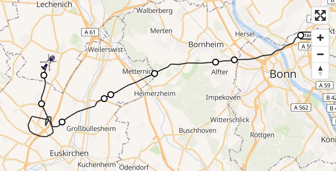 Flugroute Polizeihubschrauber Sankt Augustin - Erftstadt, 08 Juli 2026, 07:36