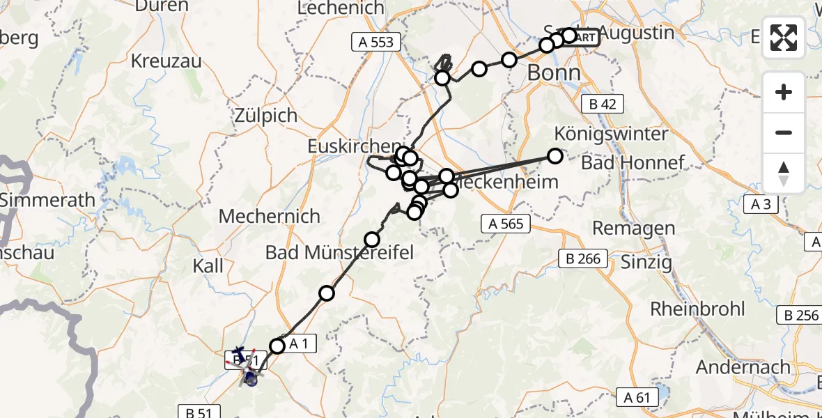 Flugroute Polizeihubschrauber Sankt Augustin - Blankenheim, 08 Juli 2026, 07:39