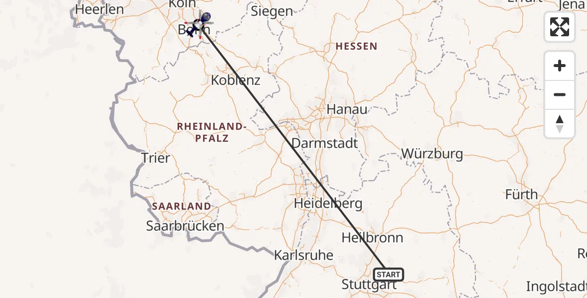 Flugroute Polizeihubschrauber Winnenden - Sankt Augustin, 08 Juli 2026, 07:48